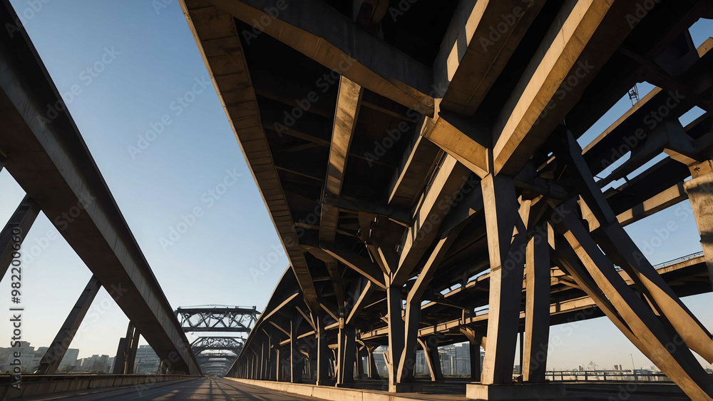 Steel beams forming tall bridge background Steel beams forming tall bridge background