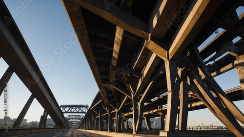 Steel beams forming tall bridge background