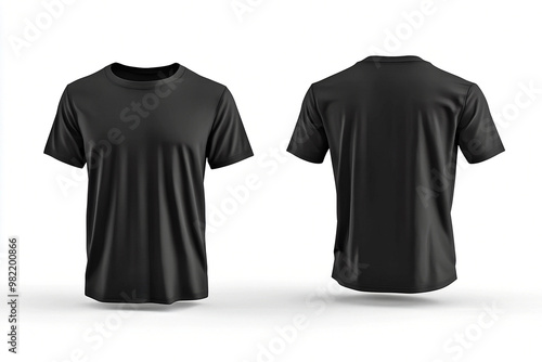 Photo men's 3d rendering black t-shirt front and back mockup template 