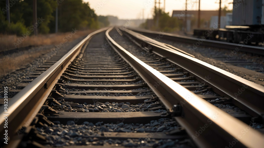 Steel train tracks stretching into distance background Steel train tracks stretching into distance background