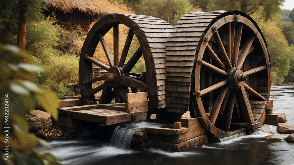 Traditional wooden water wheel background Traditional wooden water wheel background