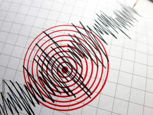 Seismograph and earthquake. A seismograph that records the seismic activity of an earthquake.