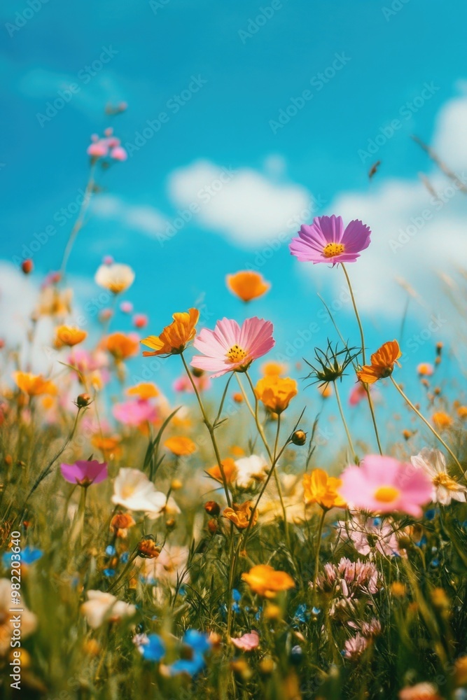 Field of Flowers with Blue Sky