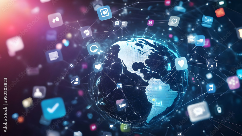 A digital representation of Earth surrounded by various social media and technology icons, symbolizing global connectivity and information exchange. A digital representation of Earth surrounded by various social media and technology icons, symbolizing global connectivity and information exchange.