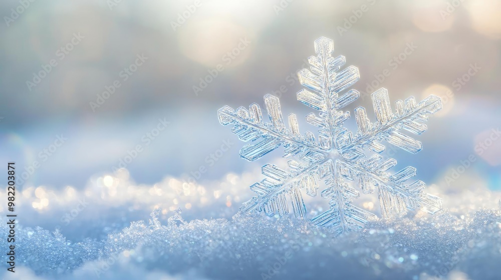 Delicate snowflake resting on soft snow, capturing the beauty of winter with shimmering crystals and a frosty atmosphere. Delicate snowflake resting on soft snow, capturing the beauty of winter with shimmering crystals and a frosty atmosphere.