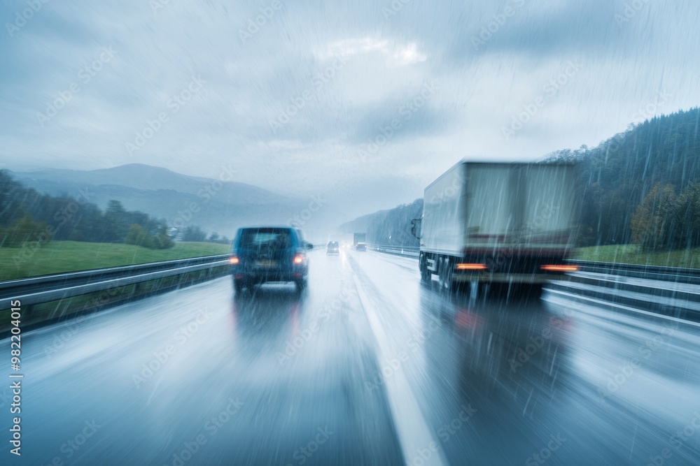 Rainy Highway Commute. Generative AI Rainy Highway Commute. Generative AI