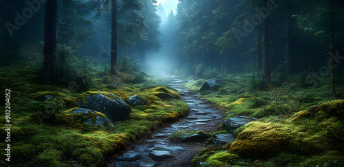 Wallpaper Mural “Dark Mossy Forest with a Foggy Path”
 Torontodigital.ca