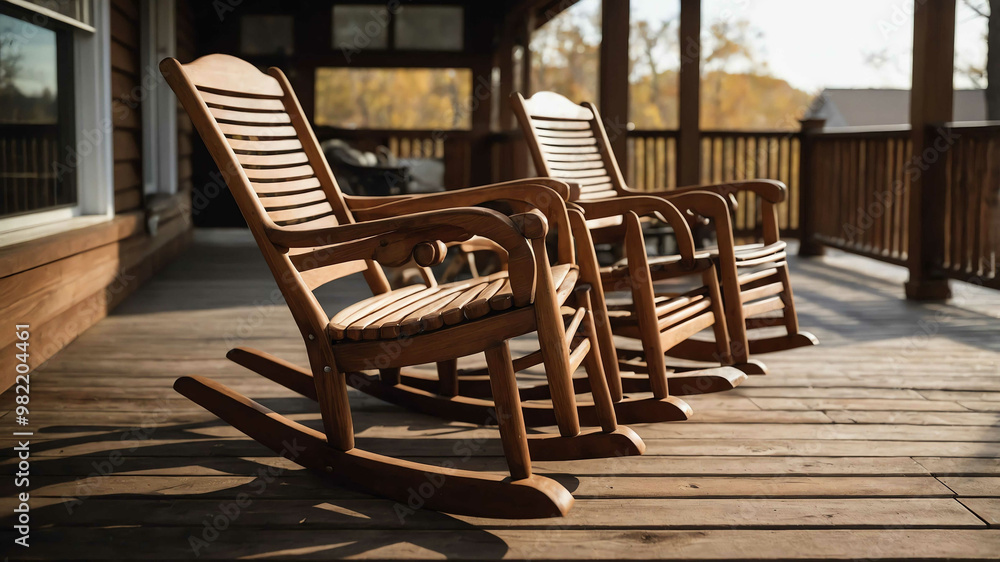 Wooden rocking chair on porch background Wooden rocking chair on porch background