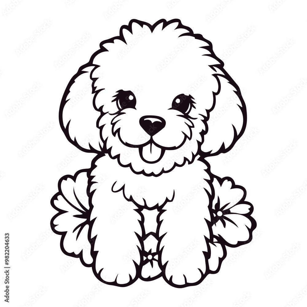 A cute white fluffy puppy with a smiling expression, sitting on a white background A cute white fluffy puppy with a smiling expression, sitting on a white background