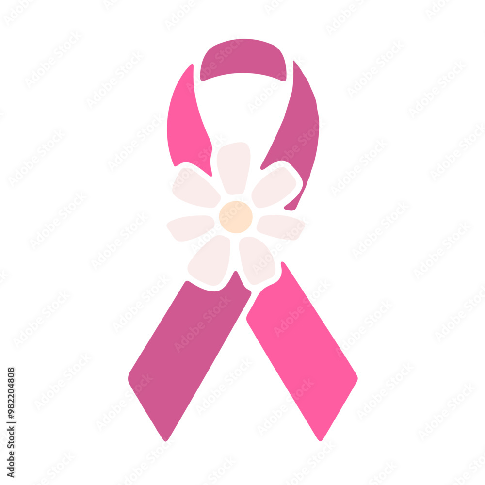 A pink ribbon with a white flower, representing breast cancer awareness A pink ribbon with a white flower, representing breast cancer awareness