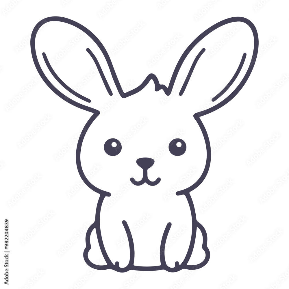 A cute white rabbit with large ears and big black eyes A cute white rabbit with large ears and big black eyes