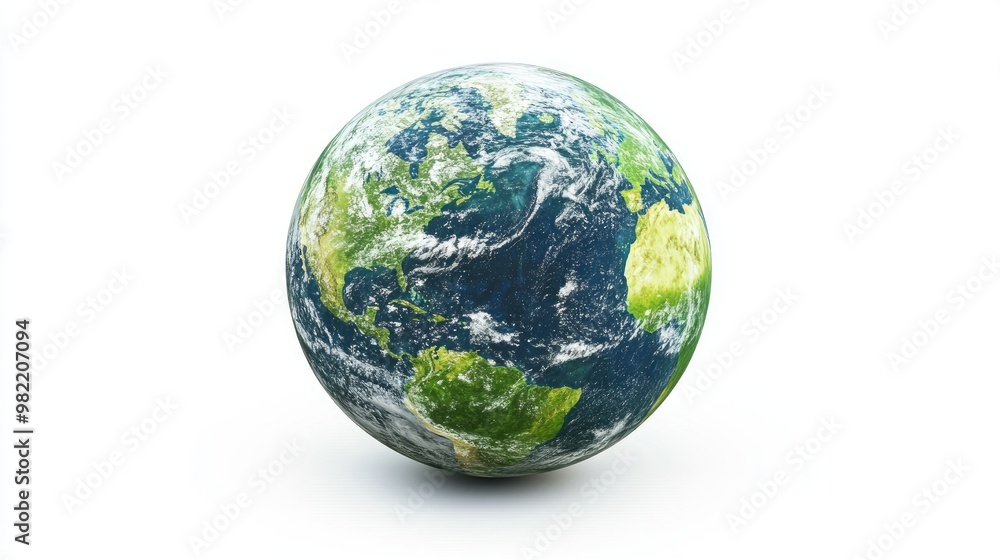 Fototapeta premium A vibrant green globe symbolizing Earth, isolated on a white background, representing sustainability and environmental care.