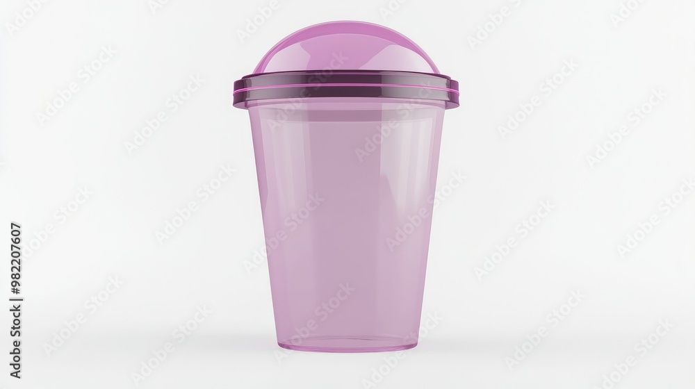 Plastic cup with a dome cap, rendered in 3D for drinks like lemonade and smoothies, isolated on a crisp white background for maximum clarity Plastic cup with a dome cap, rendered in 3D for drinks like lemonade and smoothies, isolated on a crisp white background for maximum clarity