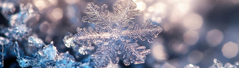 A close-up view of a delicate snowflake resting on a shimmering surface, showcasing intricate details and winter beauty. A close-up view of a delicate snowflake resting on a shimmering surface, showcasing intricate details and winter beauty.