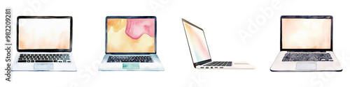 a laptop clipart, Black Friday promotion device element, watercolor illustration, bold hues, isolated on white background