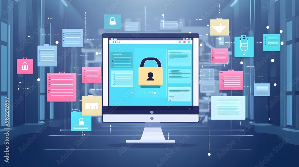 Computer Security & Data Protection - Digital Lock Illustration Computer Security & Data Protection - Digital Lock Illustration