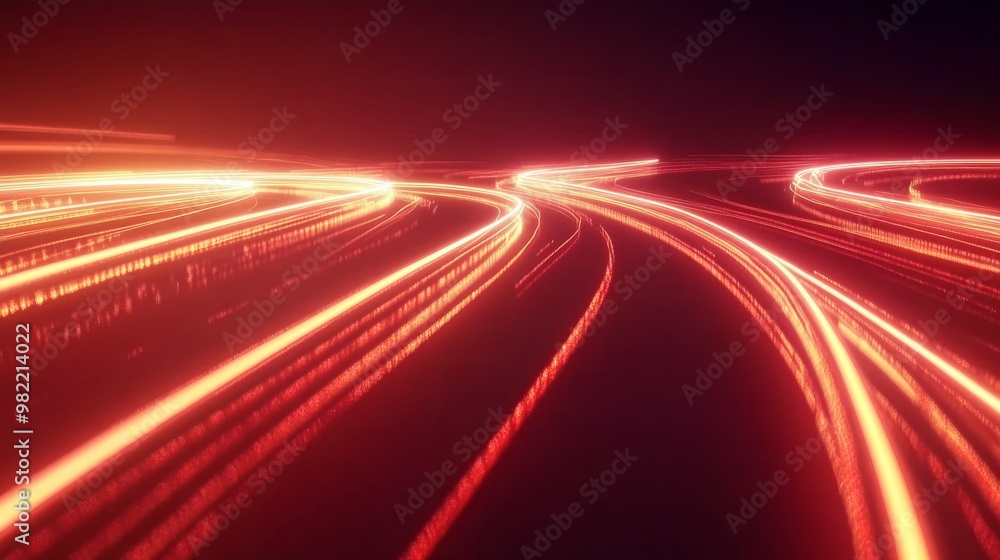 Obraz premium Abstract red lines depict the speed of the road in red. Red light trails on a dark background, with a high speed and fast motion blur effect.