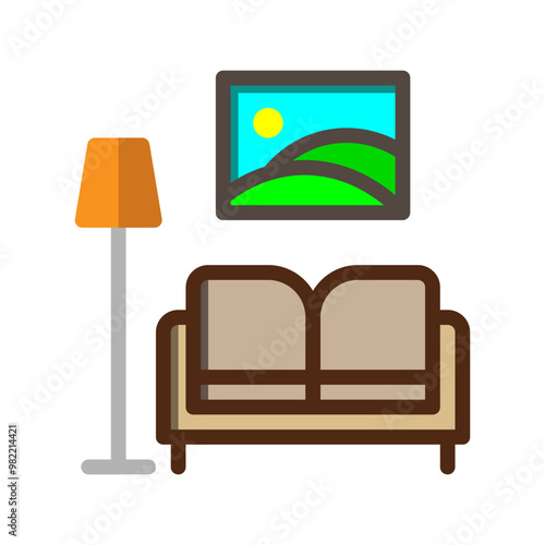 Family room in flat style icons. hotels, holidays, furniture, interiors. Can be used for websites, UI and mobile apps. vector illustration.