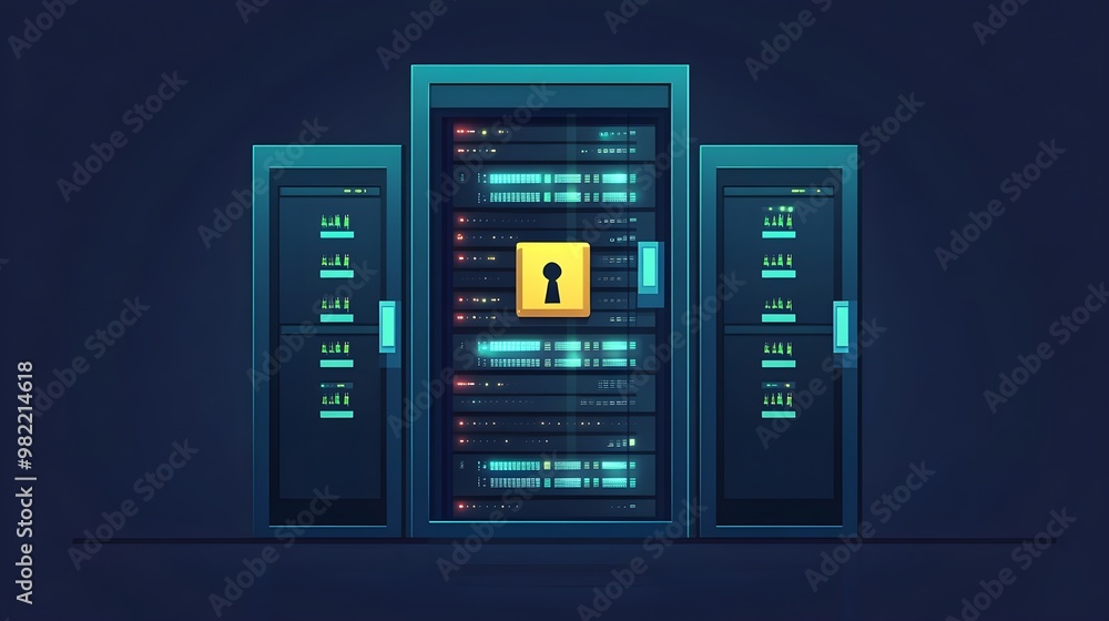 Fototapeta premium Data Center Server Security with Keyhole Illustration