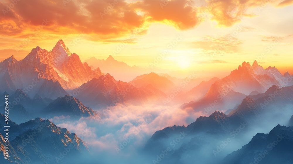 A Majestic Mountain Range Bathed in the Golden Light of Sunset A Majestic Mountain Range Bathed in the Golden Light of Sunset