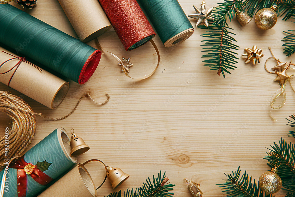 New year festive background with copyspace. Border from gifts, spruce branches, golden sparkles. New year festive background with copyspace. Border from gifts, spruce branches, golden sparkles.