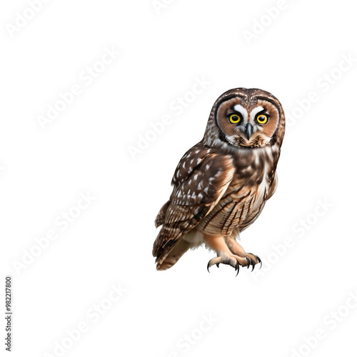 owl on a branch ,isolated on white background , transparent png image