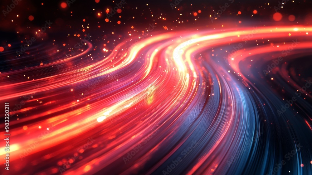 Obraz premium Abstract red lines depict the speed of the road in red. Red light trails on a dark background, with a high speed and fast motion blur effect. Design of a postcard, banner, website