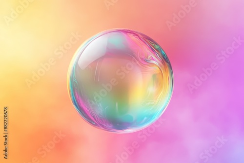 Rainbow gradient bubbles floating on a vibrant abstract background with light reflections and bokeh effect - Generative ai. Beautiful simple AI generated image