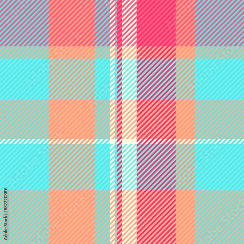 Structure pattern texture vector, duvet textile tartan check. Clan plaid fabric seamless background in teal and orange colors.