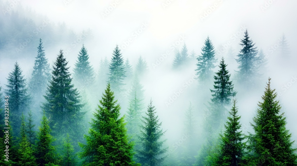 A serene forest enveloped in mist, showcasing tall evergreens and a tranquil atmosphere reflecting nature's beauty. A serene forest enveloped in mist, showcasing tall evergreens and a tranquil atmosphere reflecting nature's beauty.