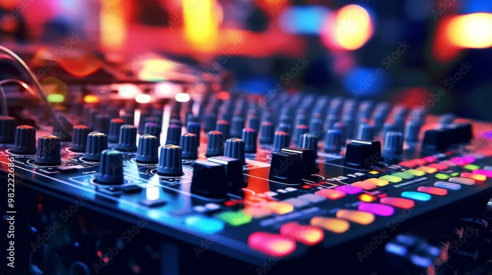 A colorful electronic device with many buttons and knobs A colorful electronic device with many buttons and knobs