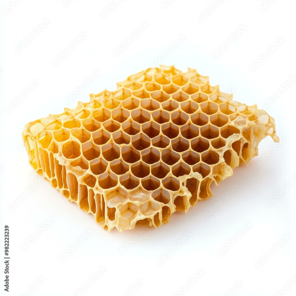Natural honeycomb piece with intricate hexagonal structure, perfect for culinary, organic, and healthy lifestyle themes.