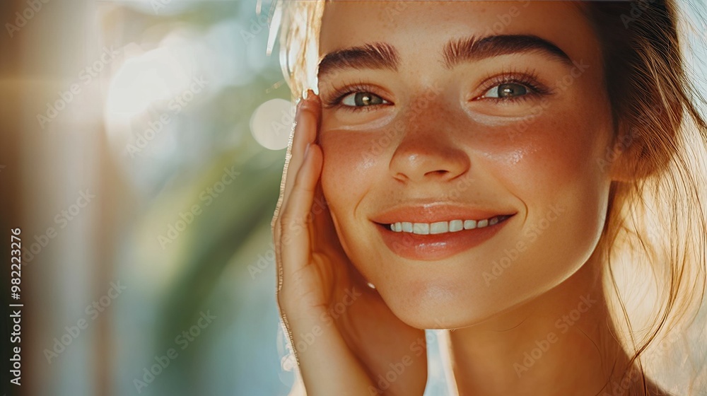 Close-up Portrait of a Smiling Woman with Sun-Kissed Skin and Freckles Close-up Portrait of a Smiling Woman with Sun-Kissed Skin and Freckles