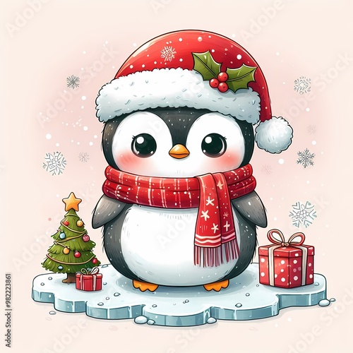 Cute Penguin in Santa Hat