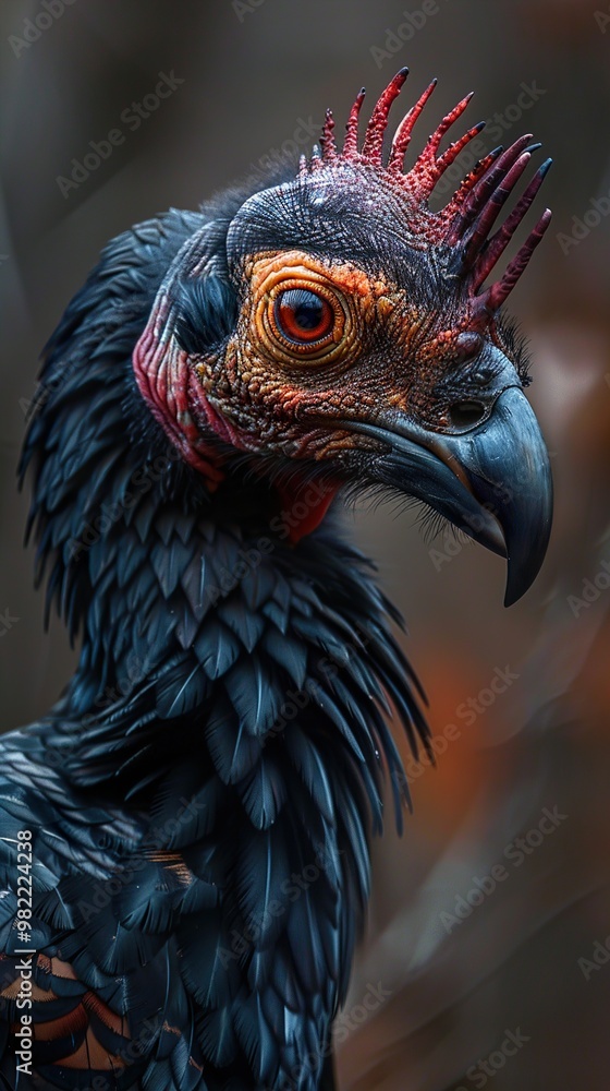 Close-Up Portrait of a Black Bird with Red Crest Close-Up Portrait of a Black Bird with Red Crest