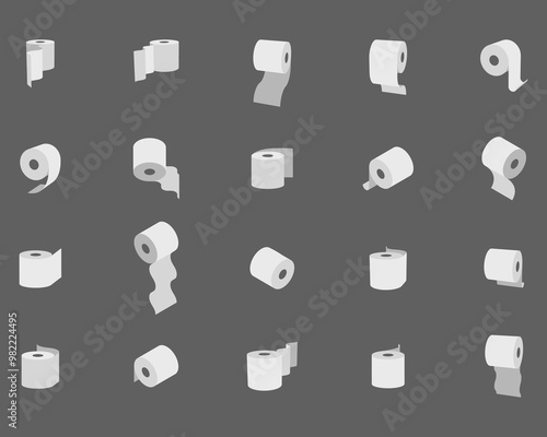 Toilet paper roll or tube icon design, template for wc. Bathroom hygiene icons, kitchen cleaning towel. Blank soft scroll product.