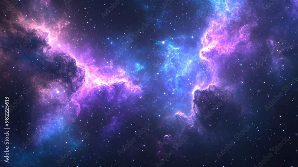 Fototapeta premium A vibrant, swirling nebula with blue and pink hues against a dark, starry background.