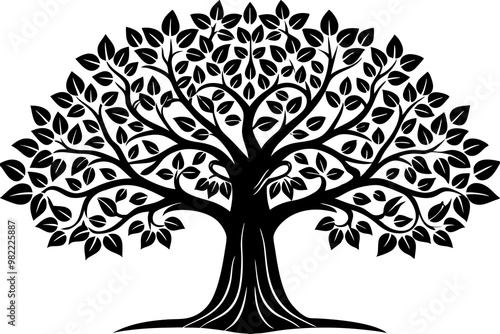 Serene Bodhi Tree Vector Silhouette Symbol of Enlightenment and Peace photo