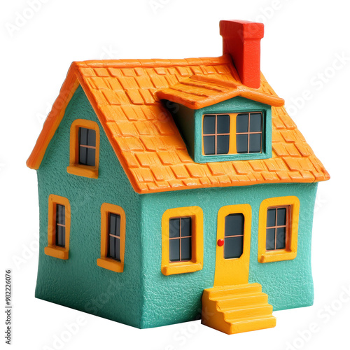 Colorful plastic toy house isolated on transparent background photo