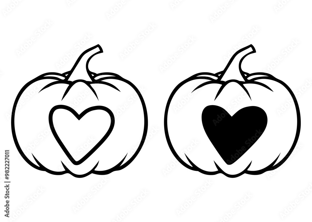 Logo con calabaza con corazón para felicitaciones y tarjetas del Día de Acción de Gracias o Halloween Logo con calabaza con corazón para felicitaciones y tarjetas del Día de Acción de Gracias o Halloween