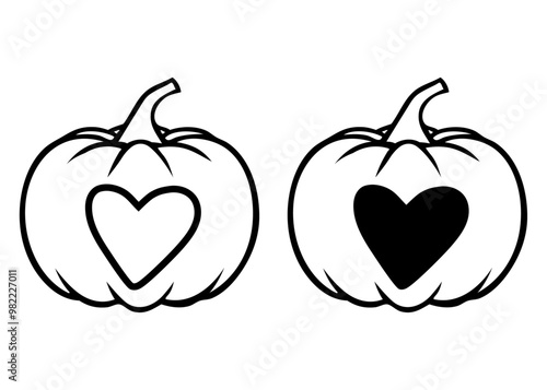 Logo con calabaza con corazón para felicitaciones y tarjetas del Día de Acción de Gracias o Halloween