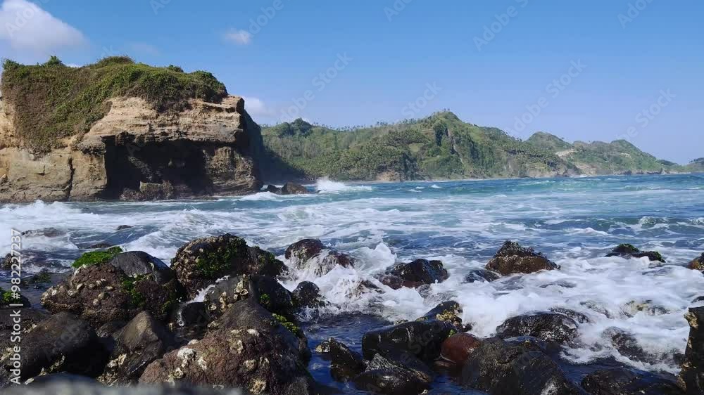 beach with rocks and hills landscape view, nature landscape beach with rocks and hills landscape view, nature landscape