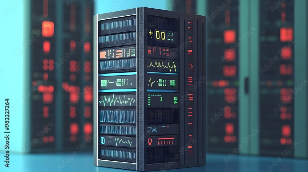 Futuristic Server Rack with Data Monitoring Futuristic Server Rack with Data Monitoring