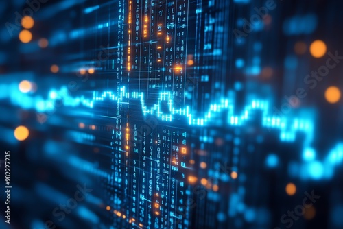 Wallpaper Mural Abstract digital blue and orange glowing lines pattern with a graph. Torontodigital.ca