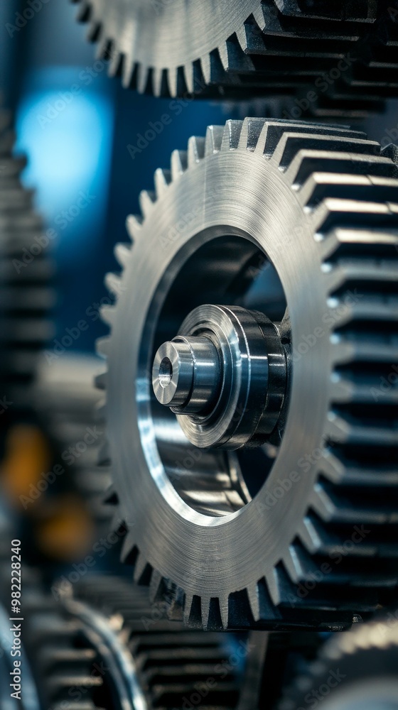Close-up of metallic gears showcasing precision and engineering excellence in a machine environment. Close-up of metallic gears showcasing precision and engineering excellence in a machine environment.