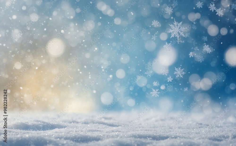 Winter Landscape with Snowflakes and Bright, Bokeh,Festive Christmas backdrop with holiday charm Winter Landscape with Snowflakes and Bright, Bokeh,Festive Christmas backdrop with holiday charm
