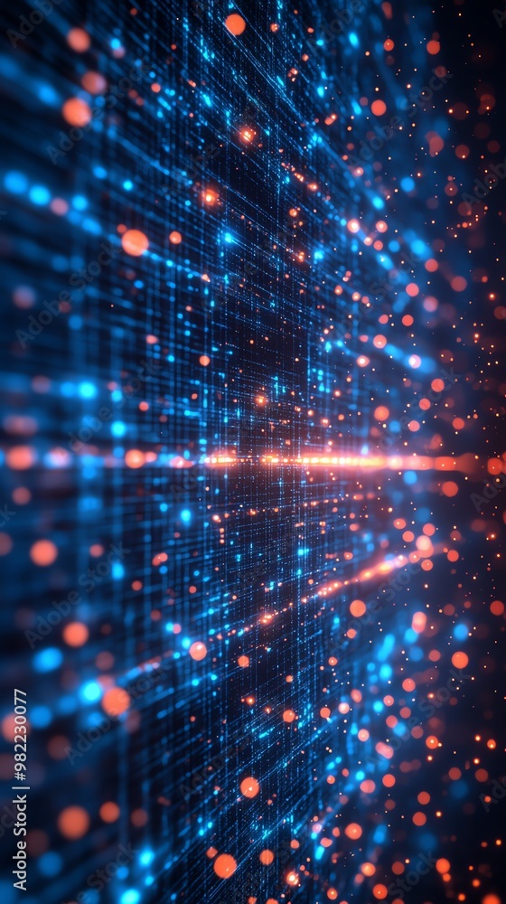 Abstract digital grid with glowing blue and red dots. Abstract digital grid with glowing blue and red dots.