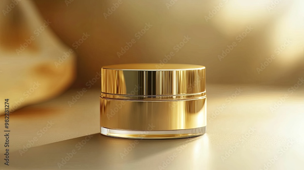 Gold-colored Jar of Cream on a Golden Background Gold-colored Jar of Cream on a Golden Background