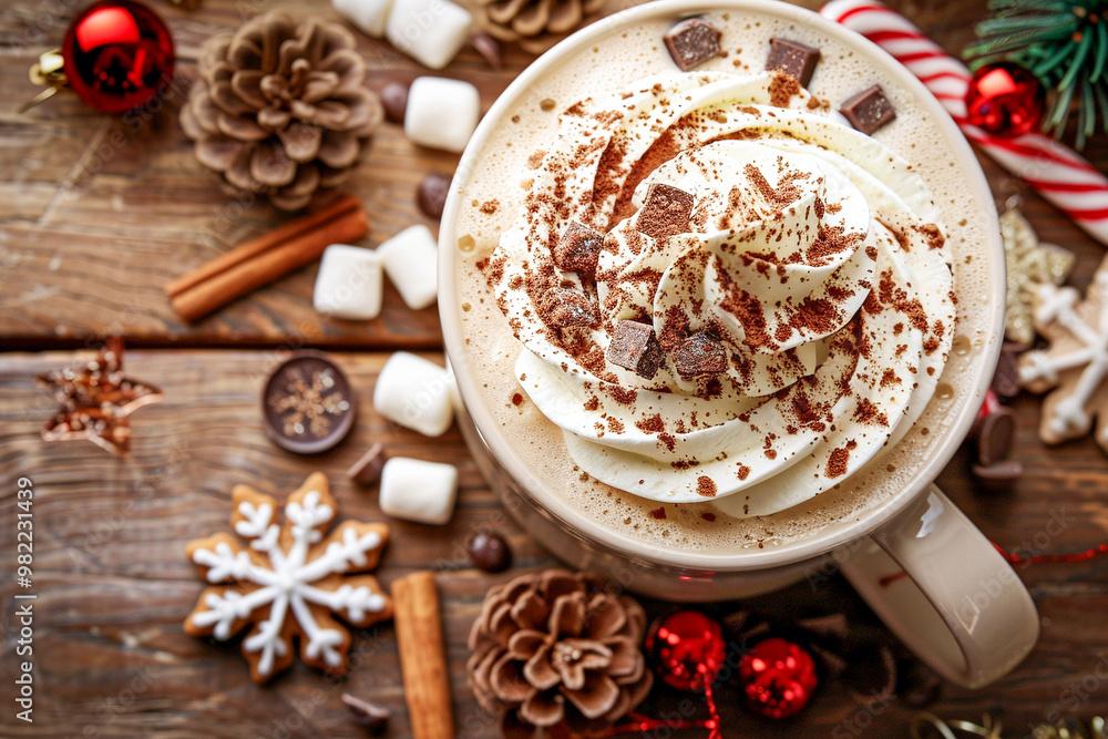 Cup with cocoa and marshmallow on the wooden table. New year and Christmas holidays, winter flat lay background. Cup with cocoa and marshmallow on the wooden table. New year and Christmas holidays, winter flat lay background.
