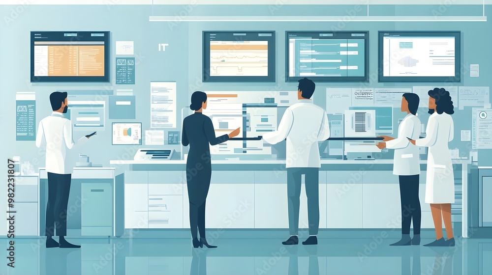 IT Professionals Analyzing Data on Monitors in Office IT Professionals Analyzing Data on Monitors in Office